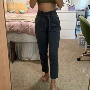 Grey High-Waisted Paperbag Trousers